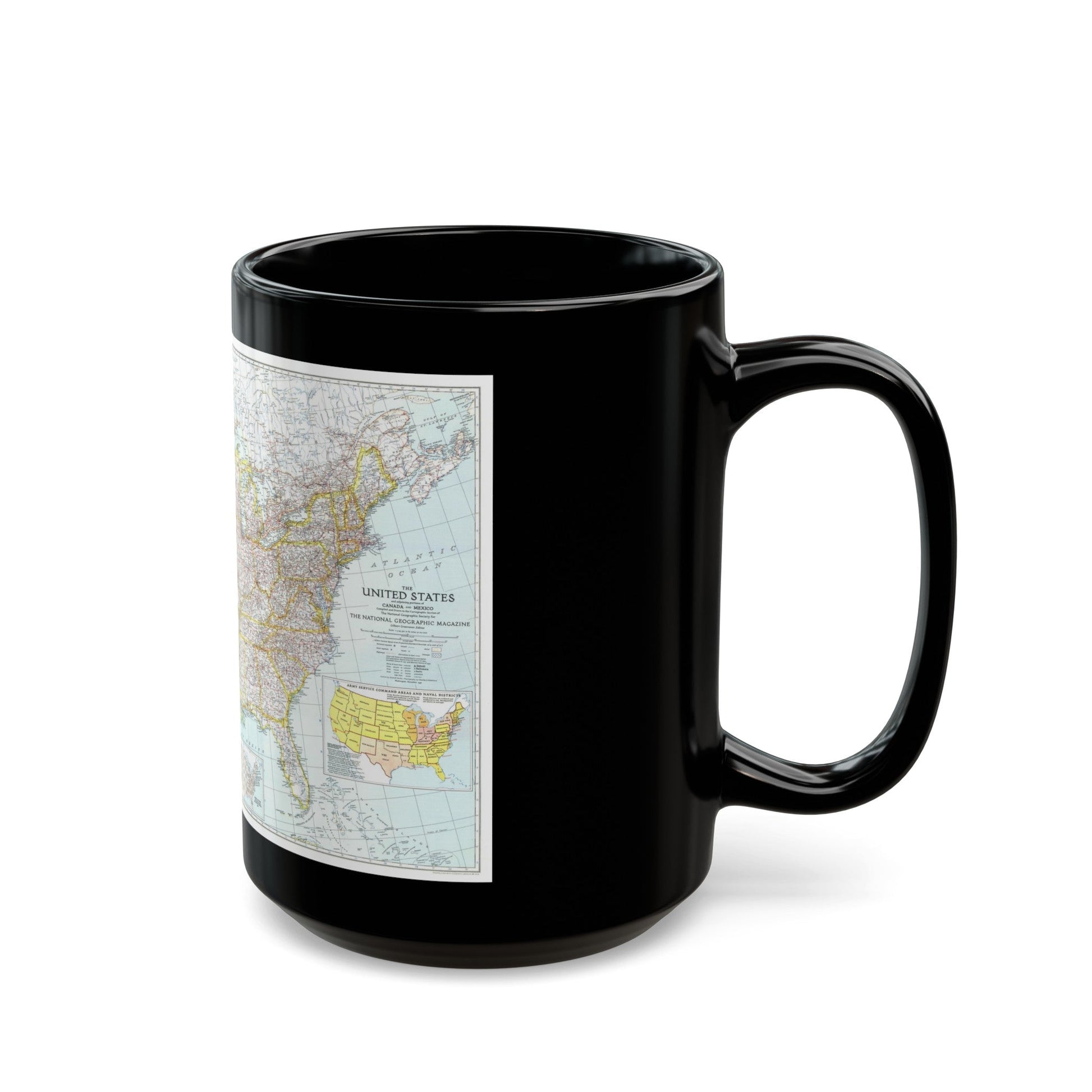 USA - The United States (1940) (Map) Black Coffee Mug-The Sticker Space