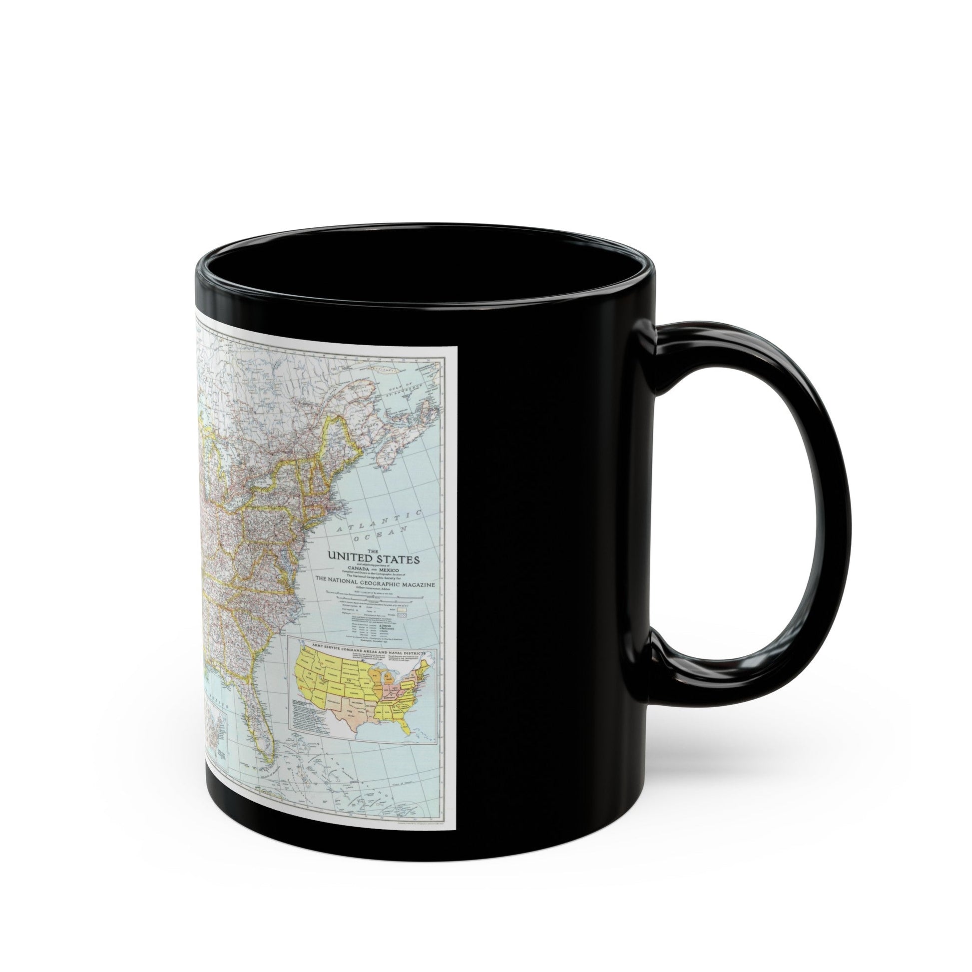 USA - The United States (1940) (Map) Black Coffee Mug-The Sticker Space