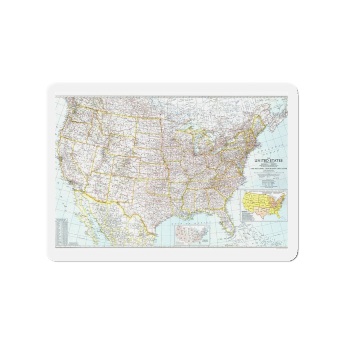 USA - The United States (1940) (Map) Refrigerator Magnet-2" x 2"-The Sticker Space