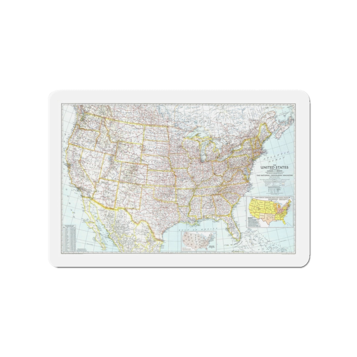 USA - The United States (1940) (Map) Refrigerator Magnet-3" x 3"-The Sticker Space