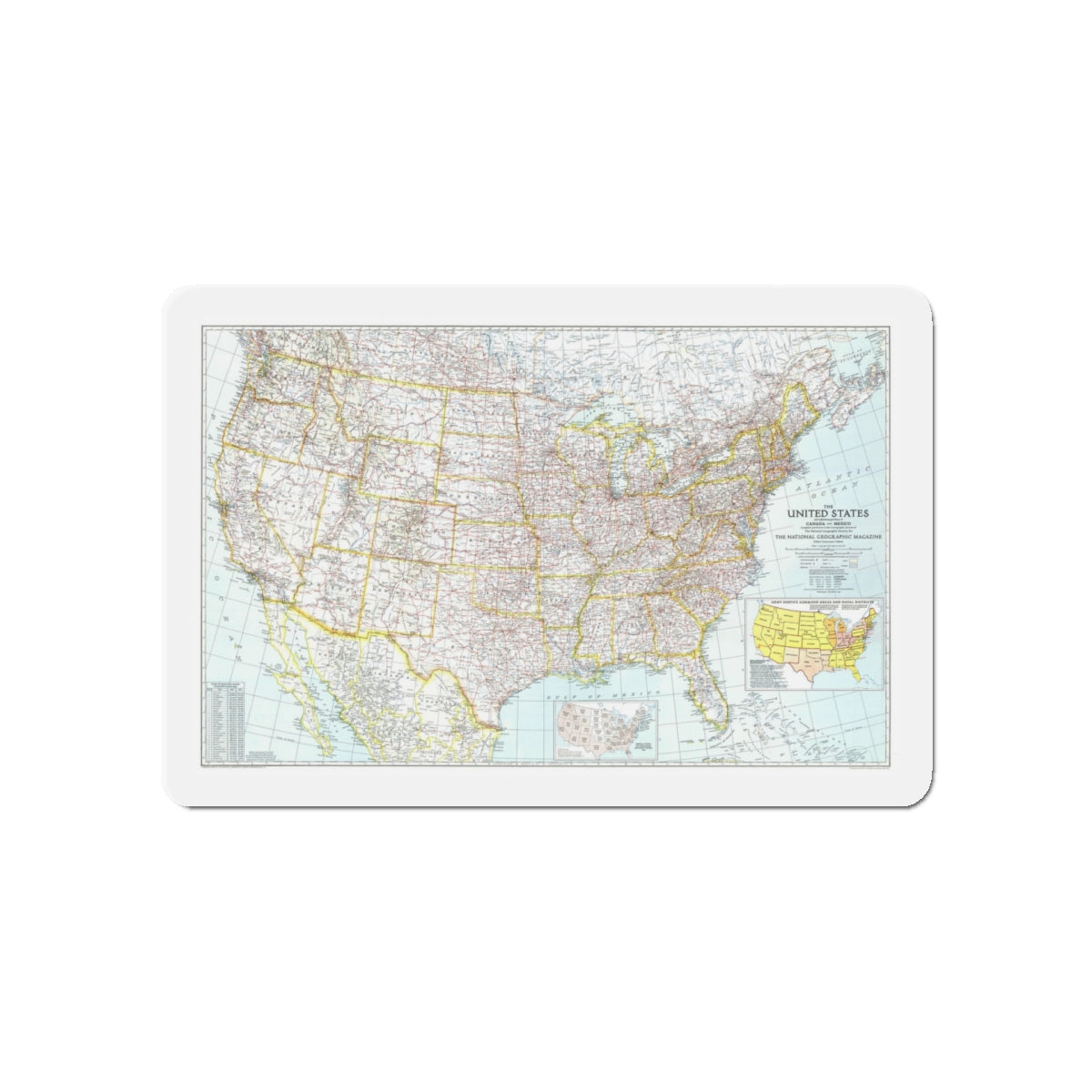 USA - The United States (1940) (Map) Refrigerator Magnet-5" x 5"-The Sticker Space