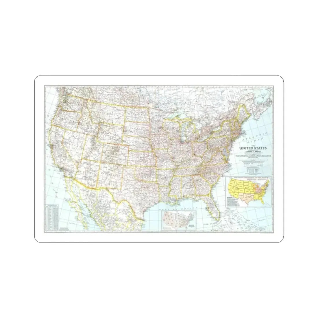 USA - The United States (1940) (Map) STICKER Vinyl Kiss-Cut Decal 2 Inch White - The Sticker Space