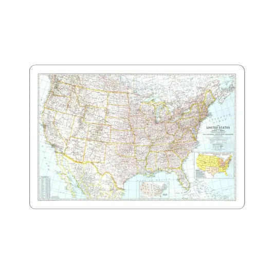 USA - The United States (1940) (Map) STICKER Vinyl Kiss-Cut Decal 2 Inch White - The Sticker Space