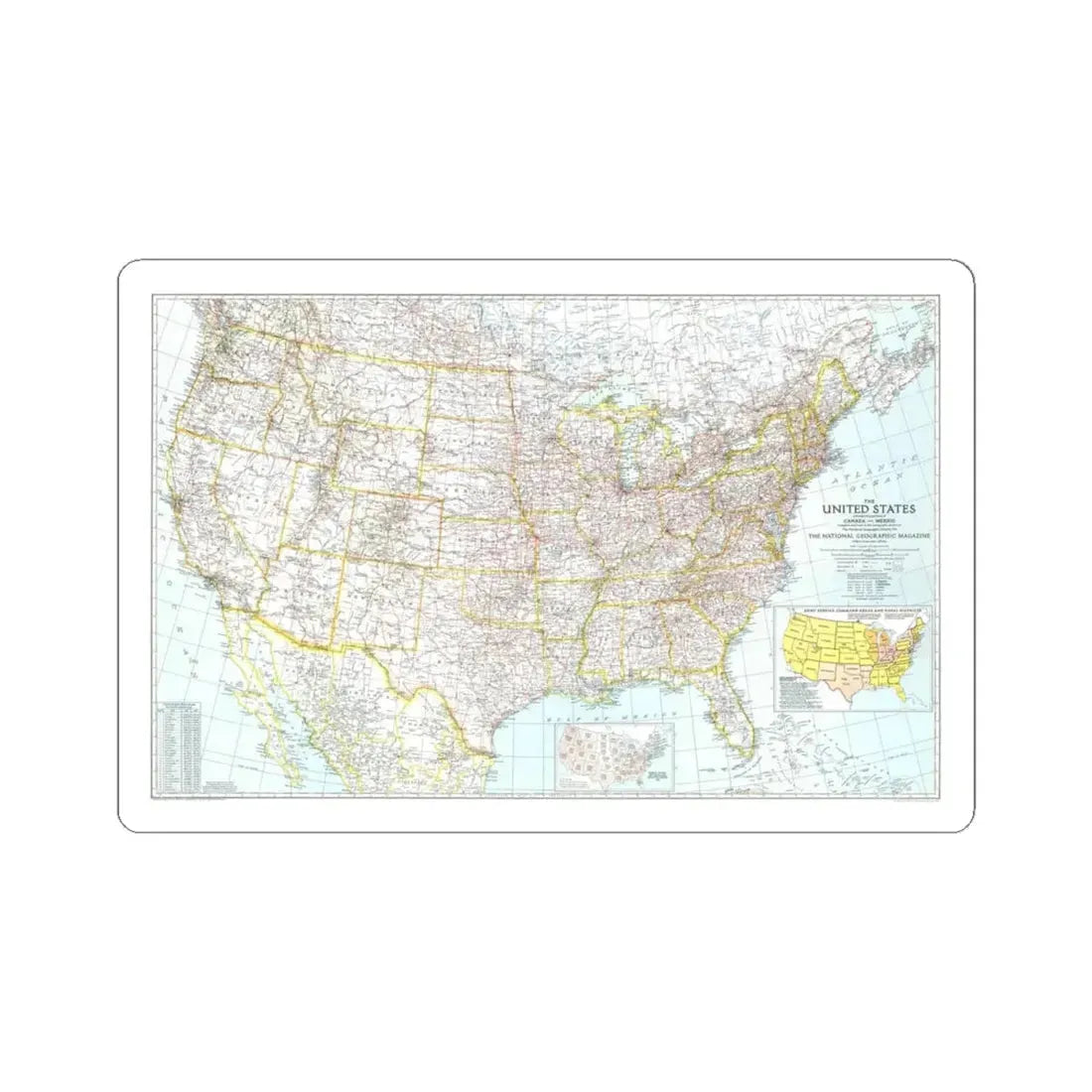 USA - The United States (1940) (Map) STICKER Vinyl Kiss-Cut Decal 4 Inch White - The Sticker Space
