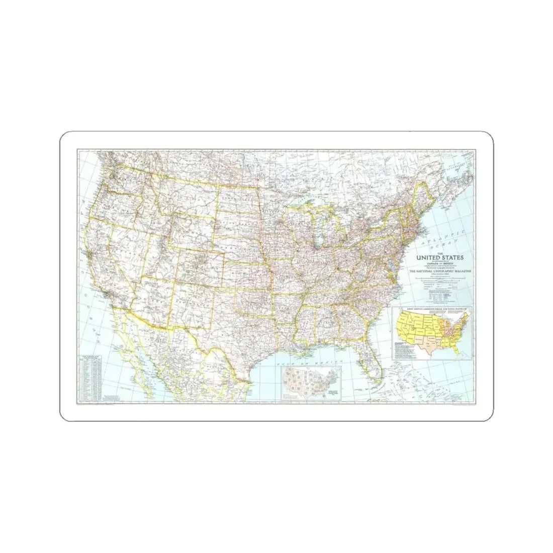 USA - The United States (1940) (Map) STICKER Vinyl Kiss-Cut Decal 6 Inch White - The Sticker Space