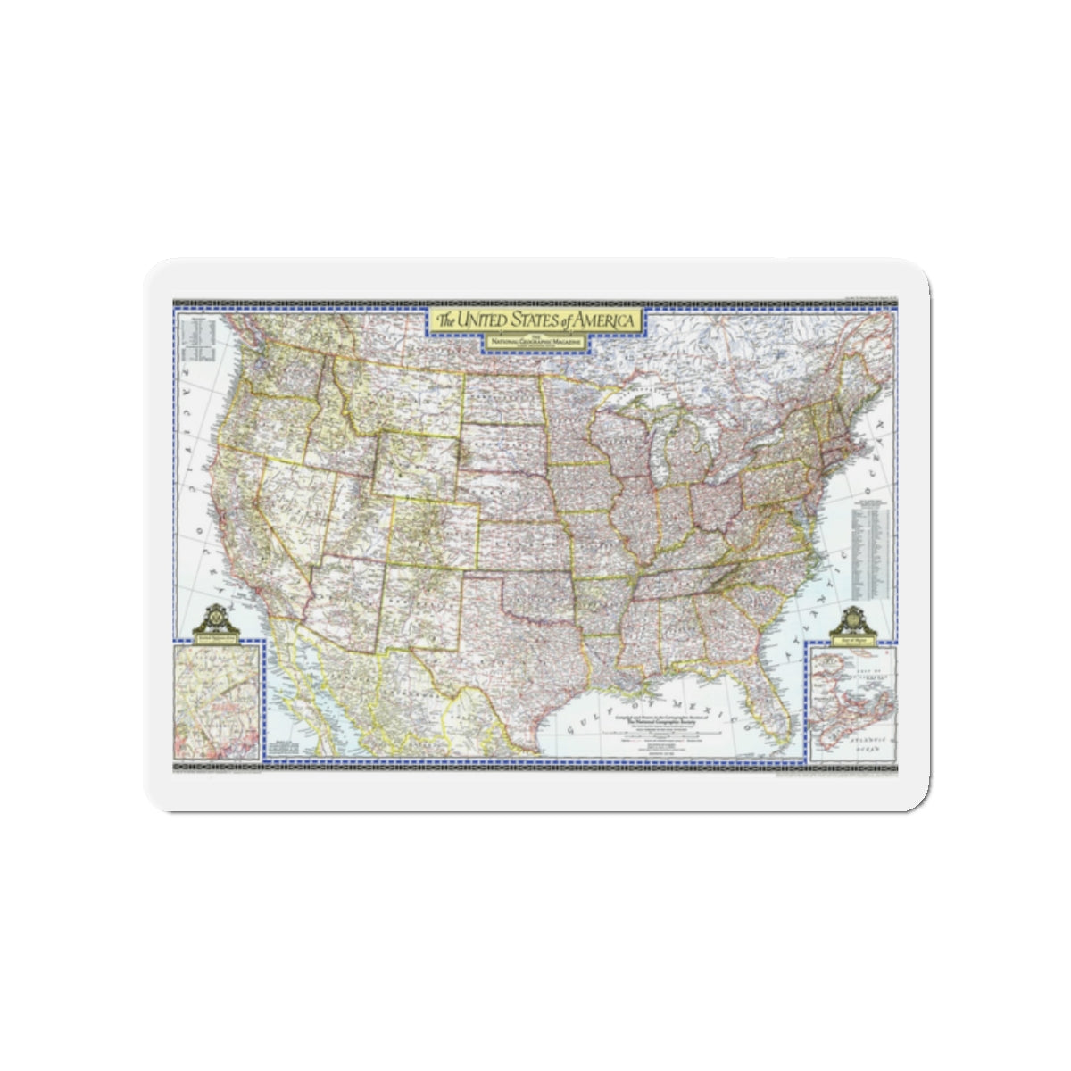 USA - The United States (1946) (Map) Refrigerator Magnet-2" x 2"-The Sticker Space