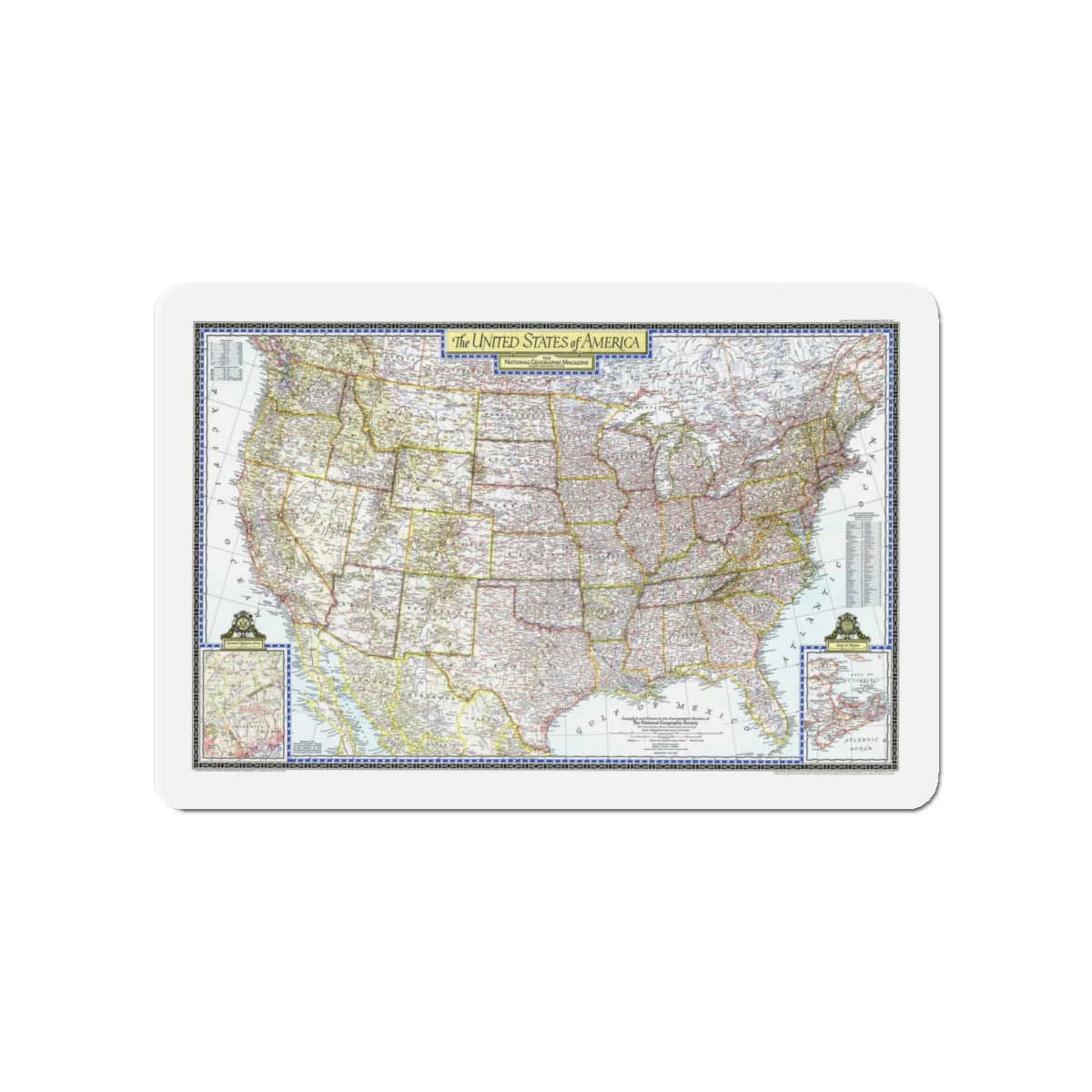 USA - The United States (1946) (Map) Refrigerator Magnet-4" x 4"-The Sticker Space