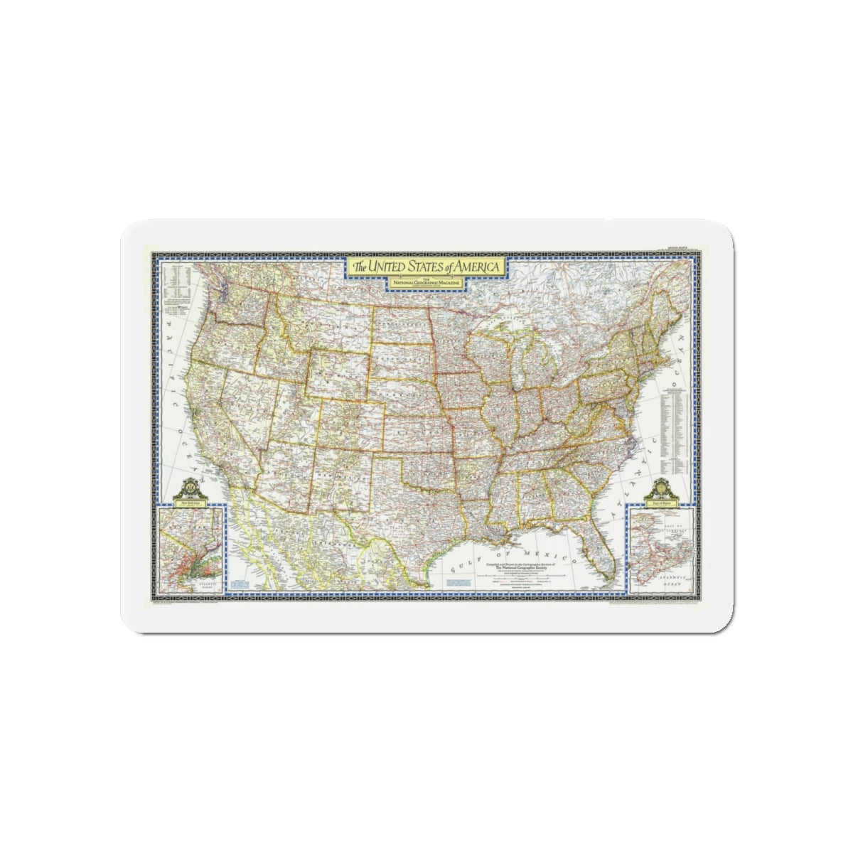 USA - The United States (1951) (Map) Refrigerator Magnet-4" x 4"-The Sticker Space