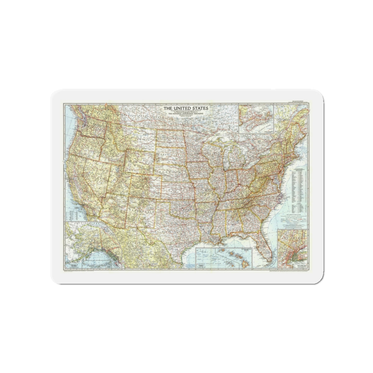 USA - The United States (1956) (Map) Refrigerator Magnet-3" x 3"-The Sticker Space