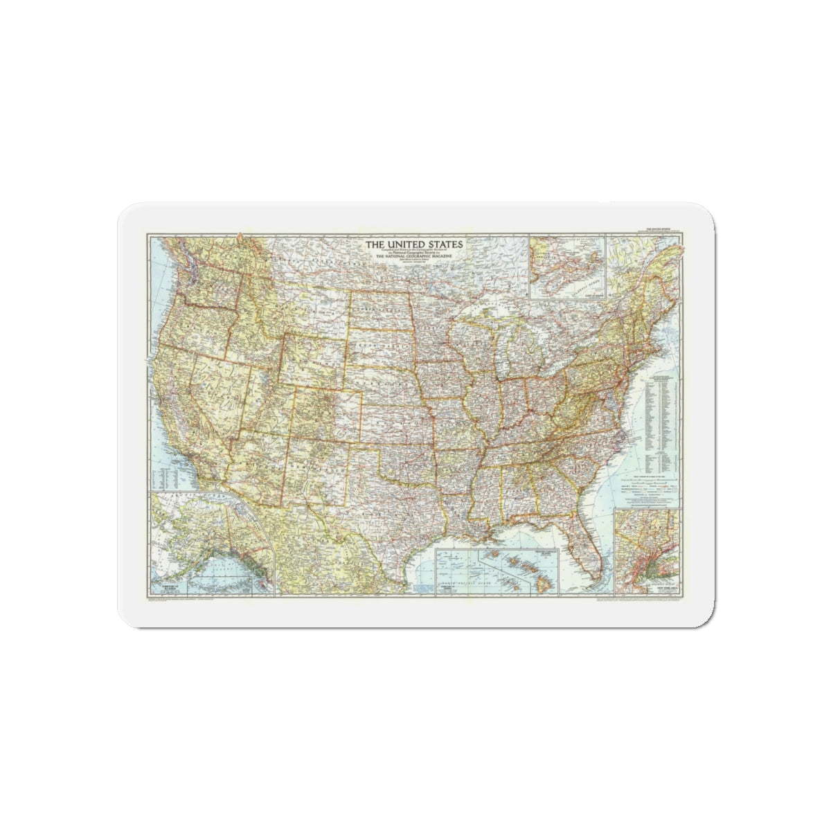 USA - The United States (1956) (Map) Refrigerator Magnet-4" x 4"-The Sticker Space