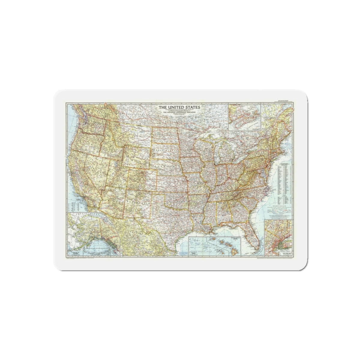 USA - The United States (1956) (Map) Refrigerator Magnet-5" x 5"-The Sticker Space