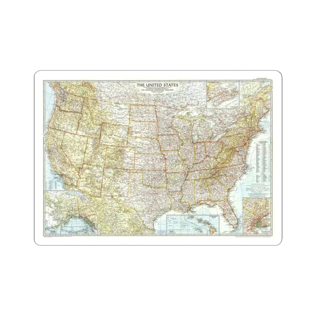 USA - The United States (1956) (Map) STICKER Vinyl Kiss-Cut Decal 3 Inch White - The Sticker Space