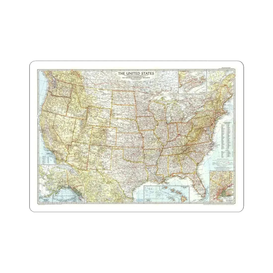 USA - The United States (1956) (Map) STICKER Vinyl Kiss-Cut Decal 4 Inch White - The Sticker Space
