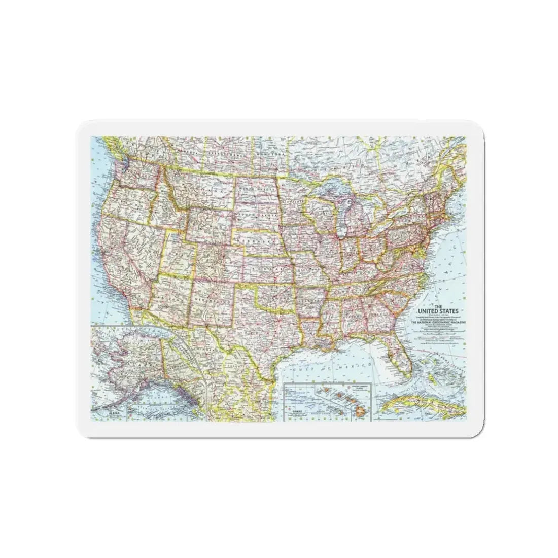 USA - The United States (1961) (Map) Refrigerator Magnet 3 Inch - The Sticker Space