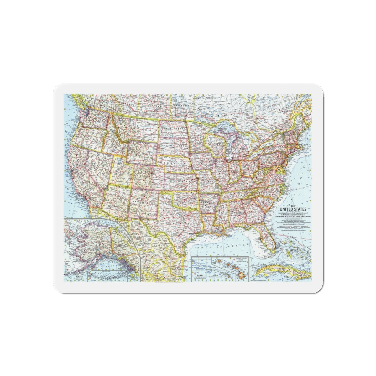 USA - The United States (1961) (Map) Refrigerator Magnet-4" x 4"-The Sticker Space