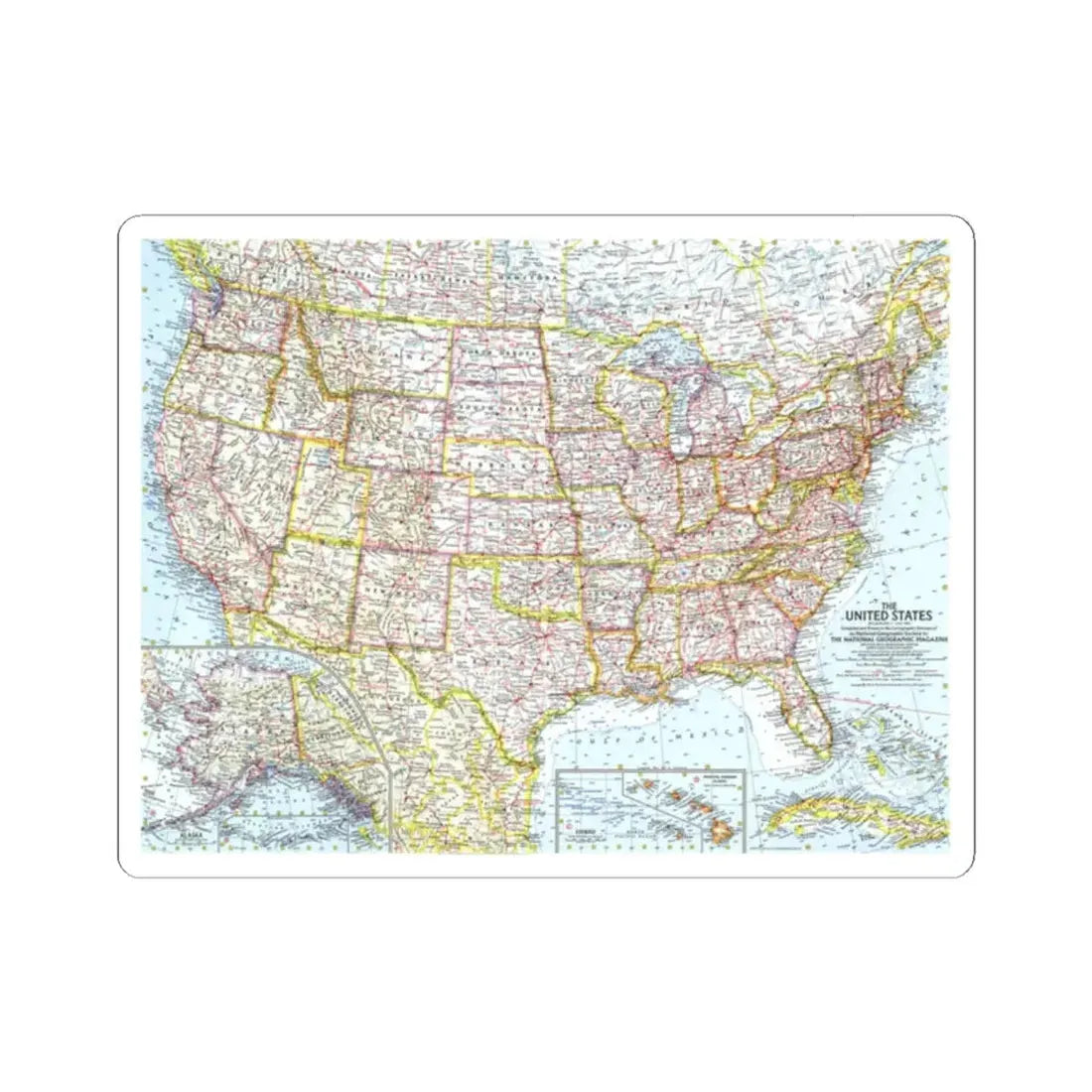 USA - The United States (1961) (Map) STICKER Vinyl Kiss-Cut Decal 2 Inch White - The Sticker Space