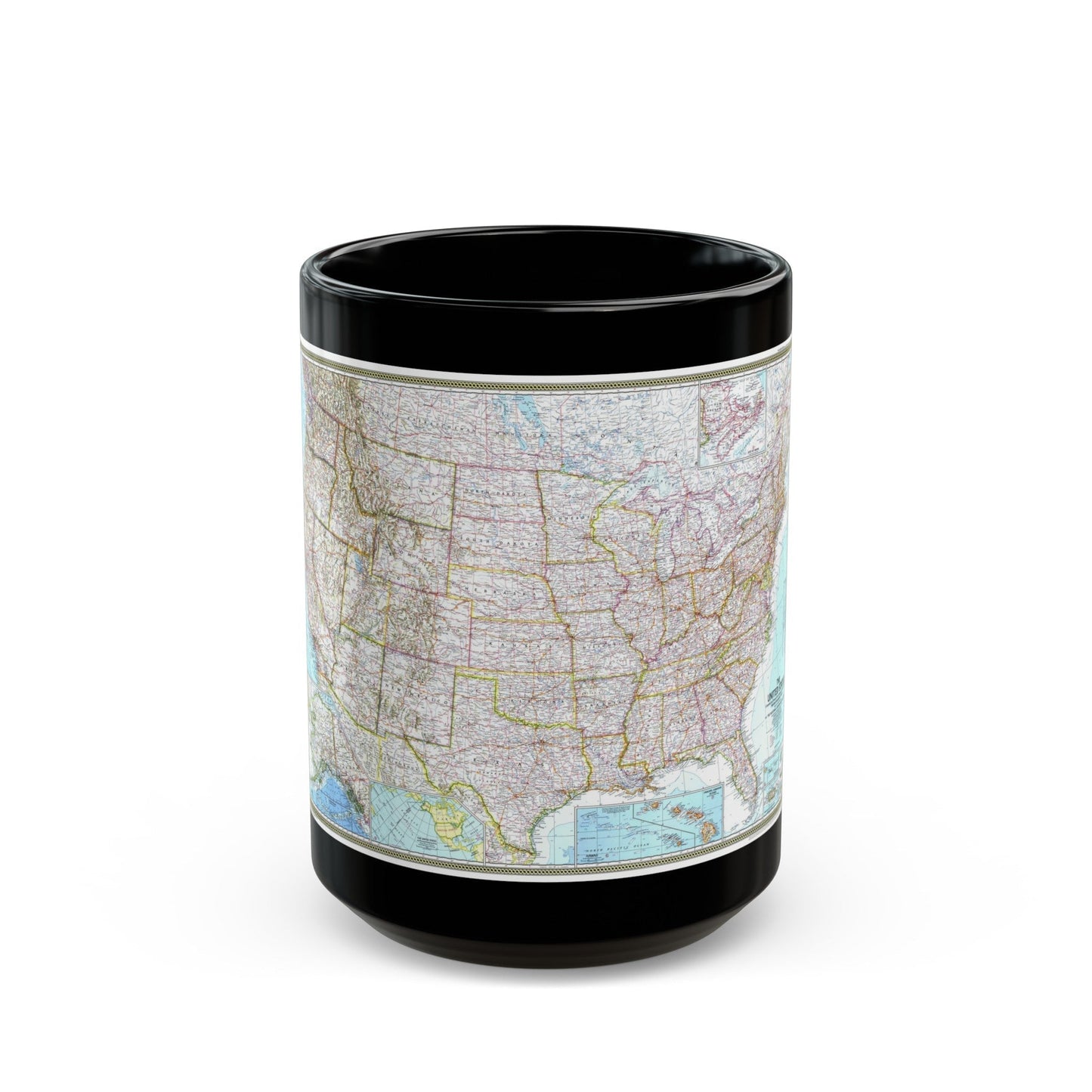 USA - The United States (1968) (Map) Black Coffee Mug-15oz-The Sticker Space