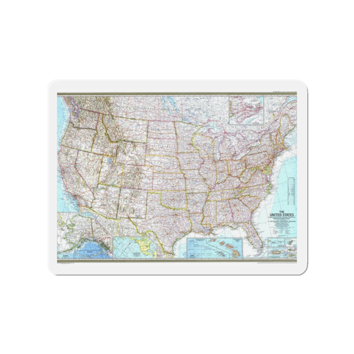 USA - The United States (1968) (Map) Refrigerator Magnet-2" x 2"-The Sticker Space