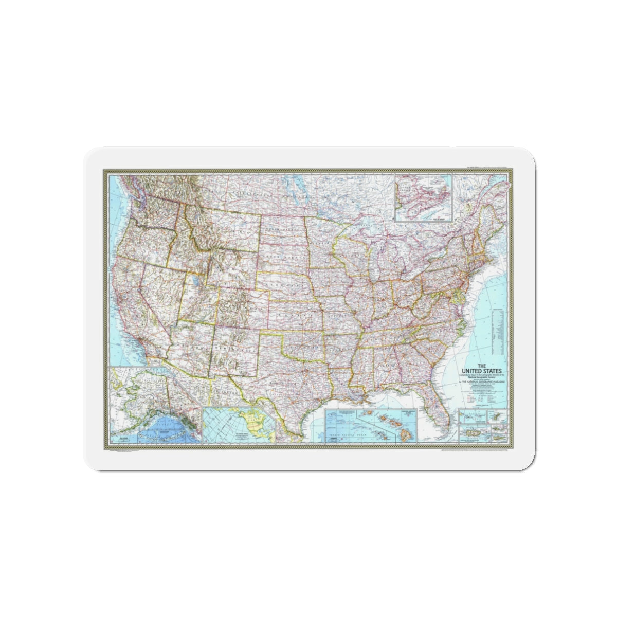 USA - The United States (1968) (Map) Refrigerator Magnet-3" x 3"-The Sticker Space