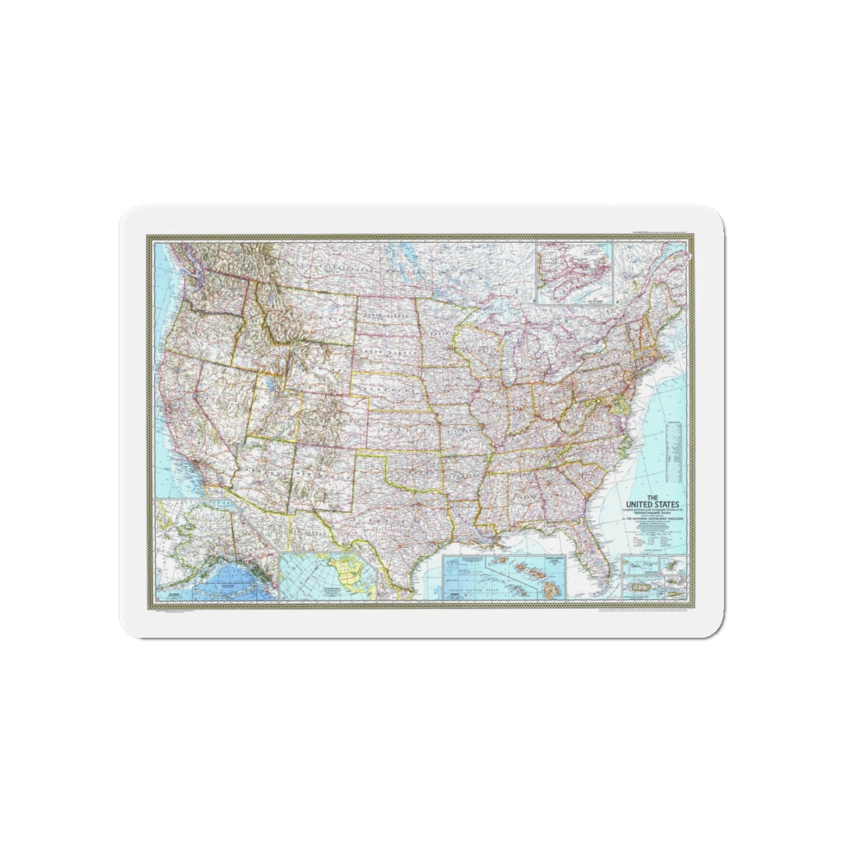 USA - The United States (1968) (Map) Refrigerator Magnet-4" x 4"-The Sticker Space