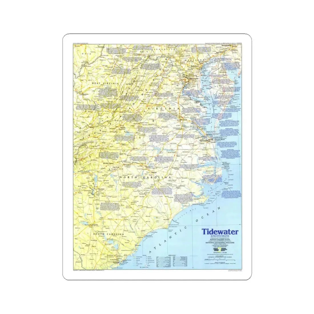 USA - Tidewater and Environs 1 (1988) (Map) STICKER Vinyl Kiss-Cut Decal 4 Inch White - The Sticker Space