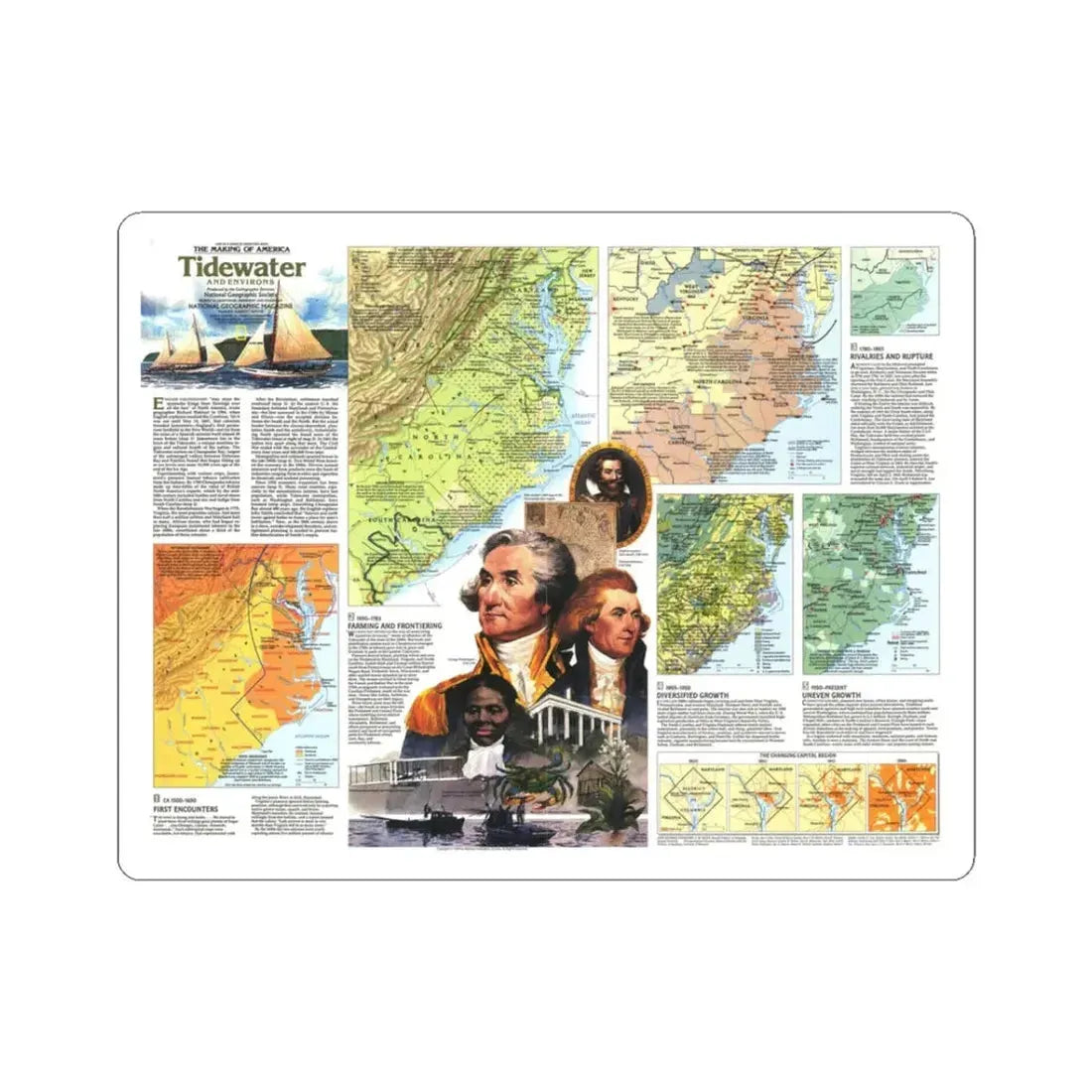 USA - Tidewater and Environs 2 (1988) (Map) STICKER Vinyl Kiss-Cut Decal 3 Inch White - The Sticker Space