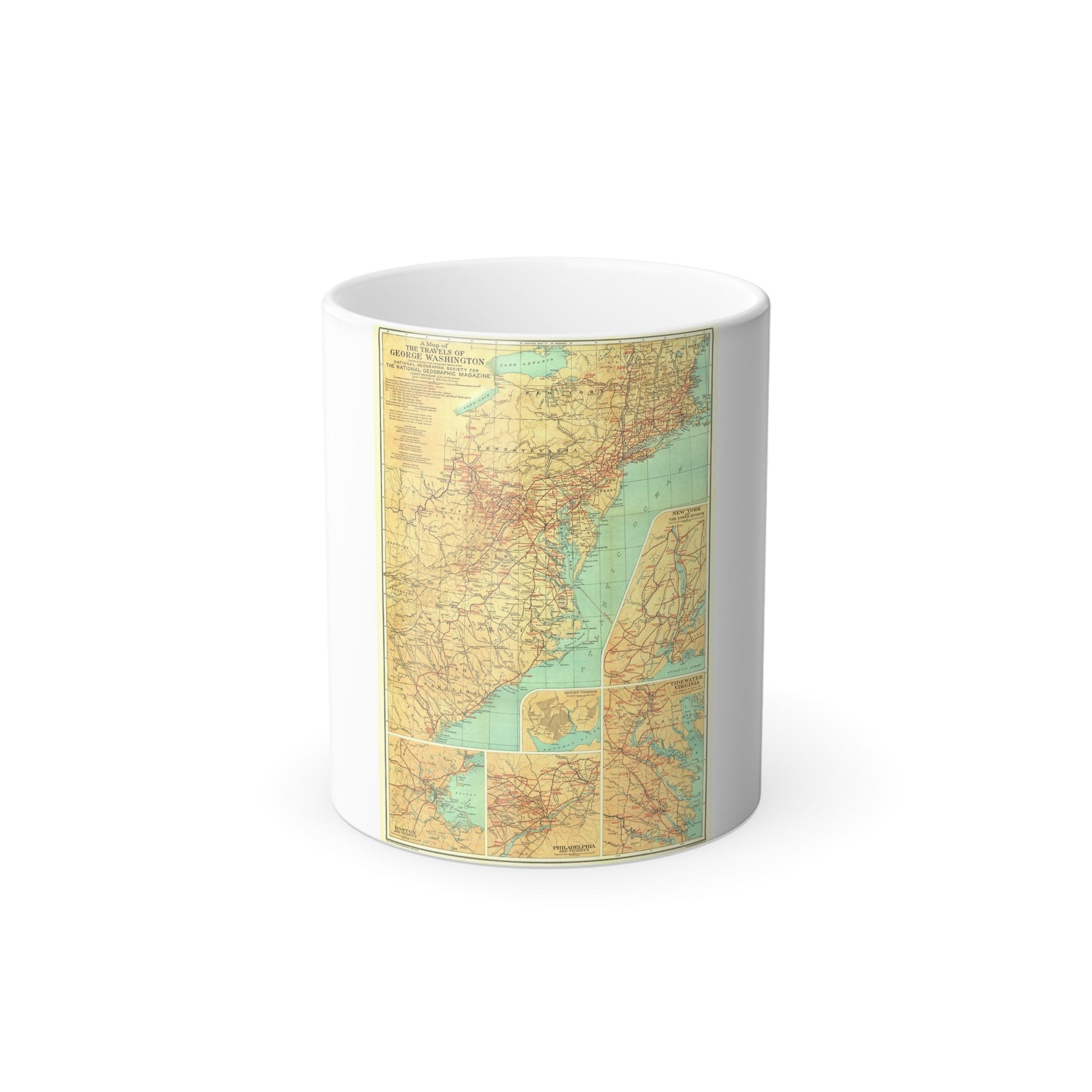 USA - Travels of George Washington (1932) (Map) Color Changing Mug 11oz-11oz-The Sticker Space