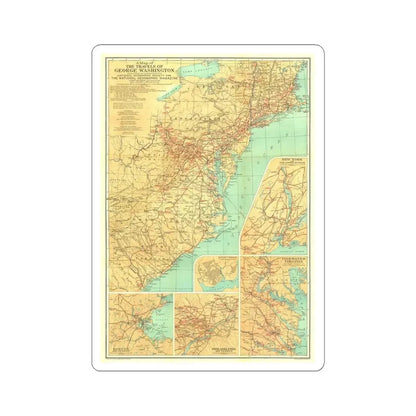 USA - Travels of George Washington (1932) (Map) STICKER Vinyl Kiss-Cut Decal 6 Inch White - The Sticker Space