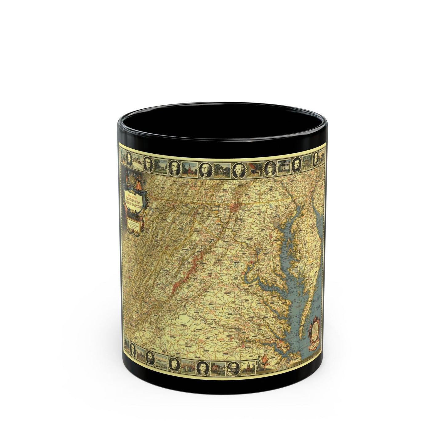 USA - Washington, Historic and Scenic (1939) (Map) Black Coffee Mug-11oz-The Sticker Space