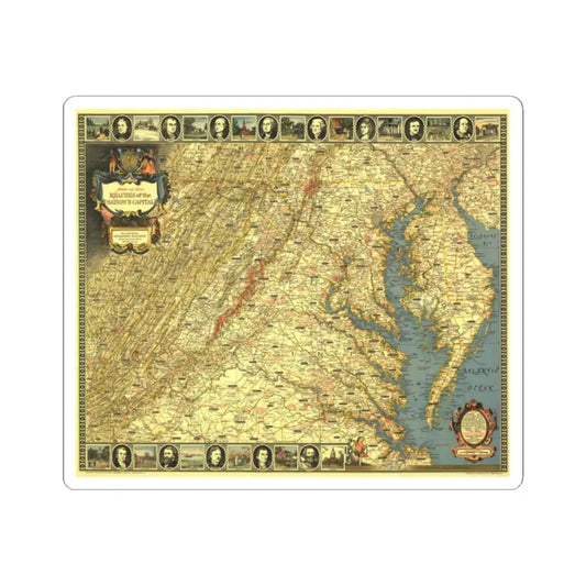 USA - Washington, Historic and Scenic (1939) (Map) STICKER Vinyl Kiss-Cut Decal 2 Inch White - The Sticker Space