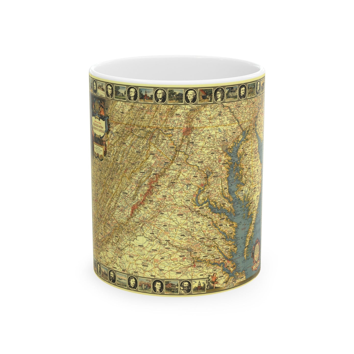 USA - Washington, Historic and Scenic (1939) (Map) White Coffee Mug-11oz-The Sticker Space