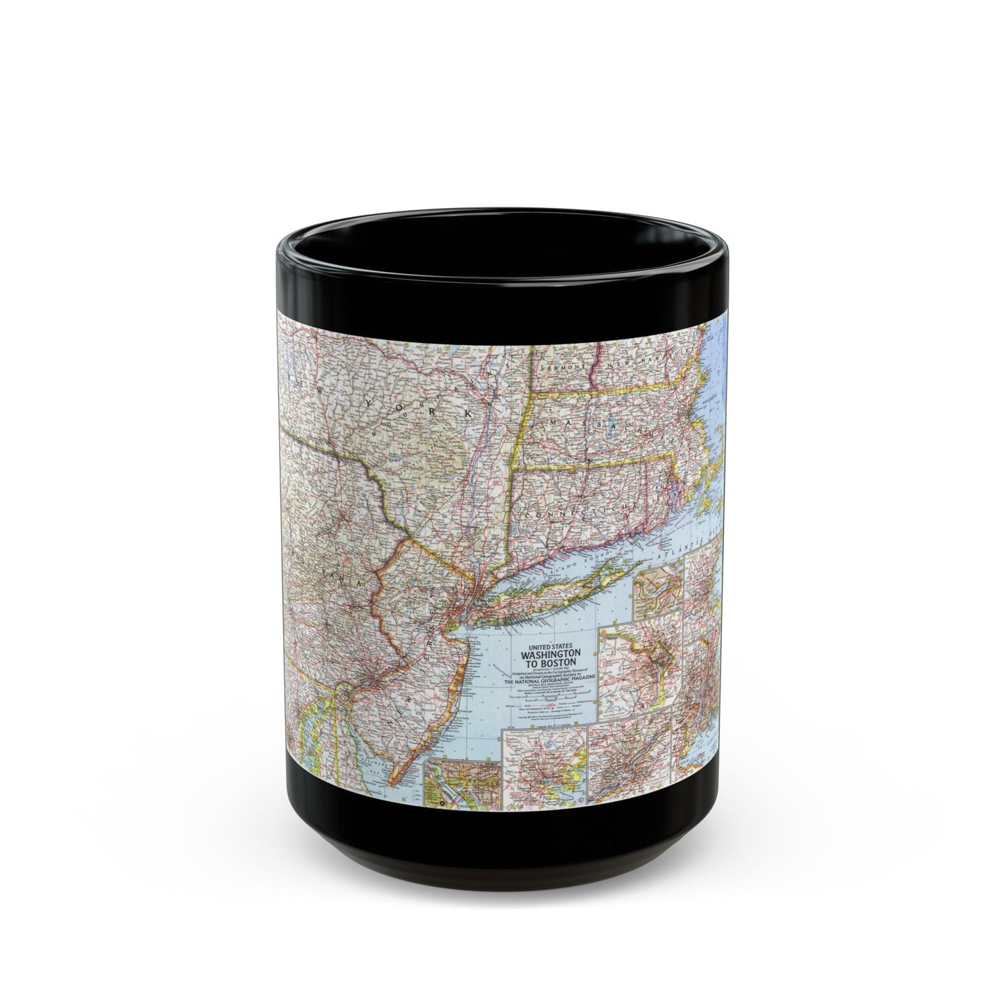 USA - Washington to Boston (1962) (Map) Black Coffee Mug-15oz-The Sticker Space