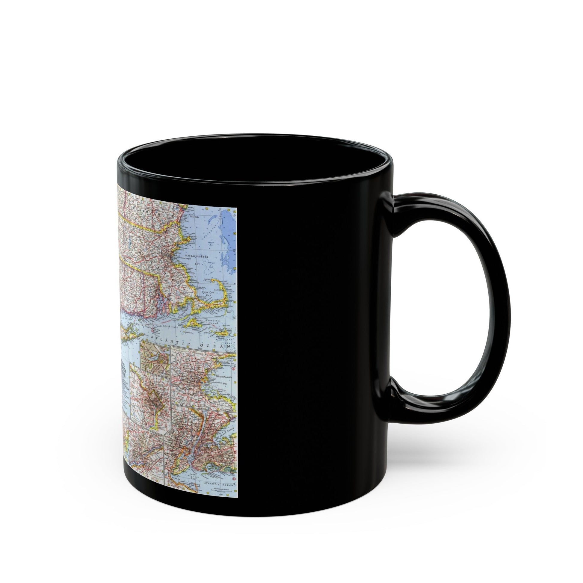 USA - Washington to Boston (1962) (Map) Black Coffee Mug-The Sticker Space