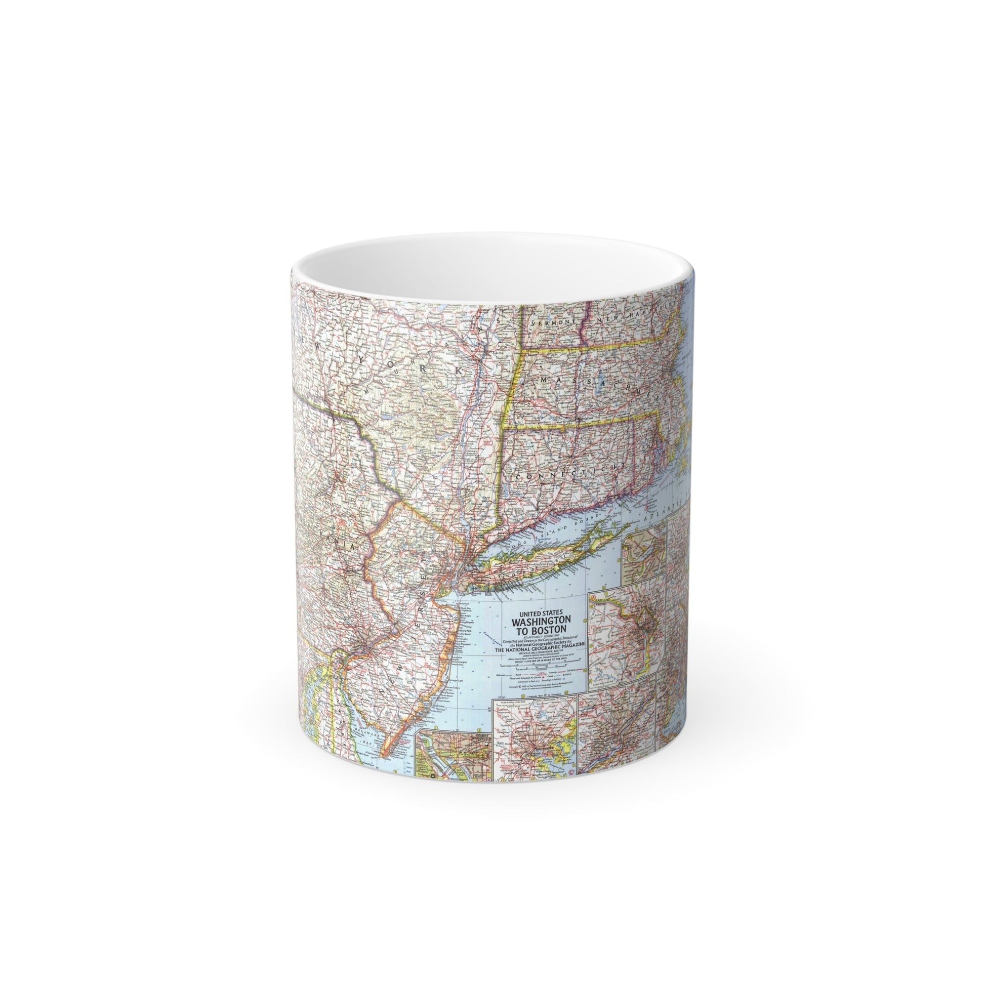 USA - Washington to Boston (1962) (Map) Color Changing Mug 11oz-11oz-The Sticker Space