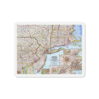 USA - Washington to Boston (1962) (Map) Refrigerator Magnet-4" x 4"-The Sticker Space