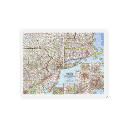 USA - Washington to Boston (1962) (Map) Refrigerator Magnet 6 Inch - The Sticker Space