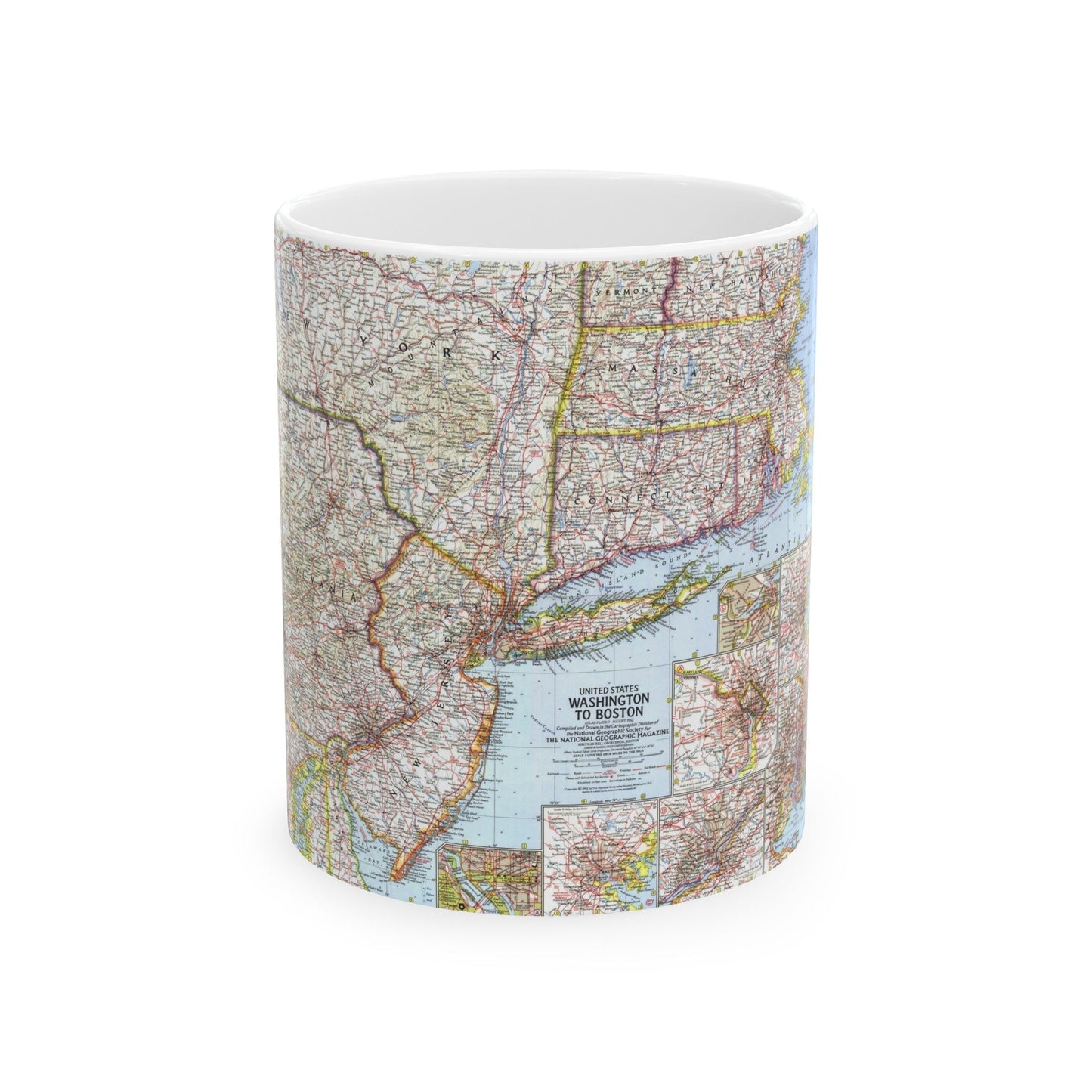 USA - Washington to Boston (1962) (Map) White Coffee Mug-11oz-The Sticker Space