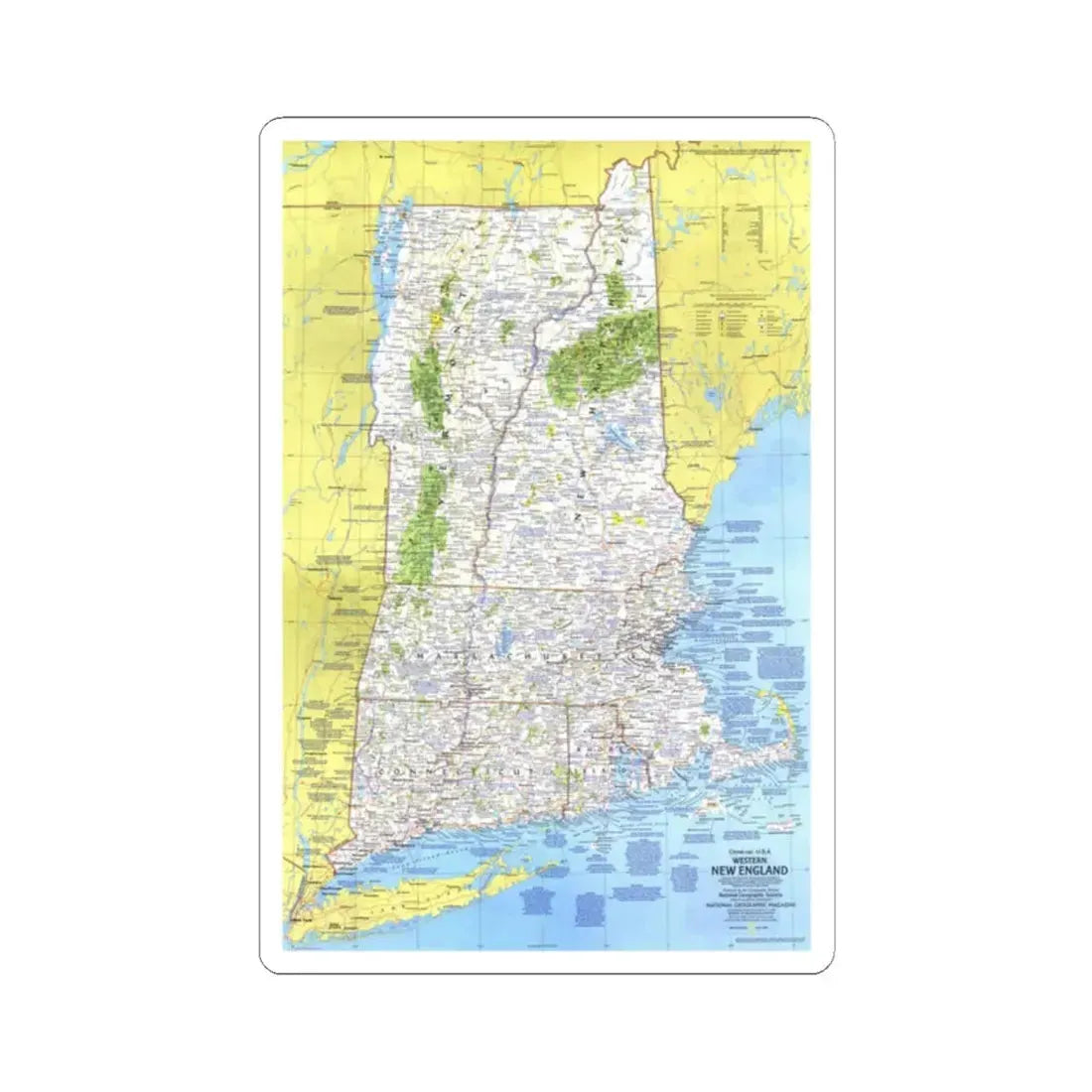 USA - Western New England 1 (1975) (Map) STICKER Vinyl Kiss-Cut Decal 2 Inch White - The Sticker Space