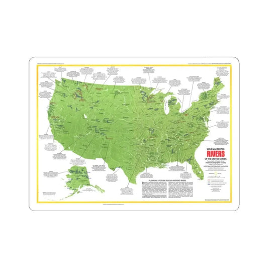 USA - Wild and Scenic Rivers 1 (1977) (Map) STICKER Vinyl Kiss-Cut Decal 2 Inch White - The Sticker Space