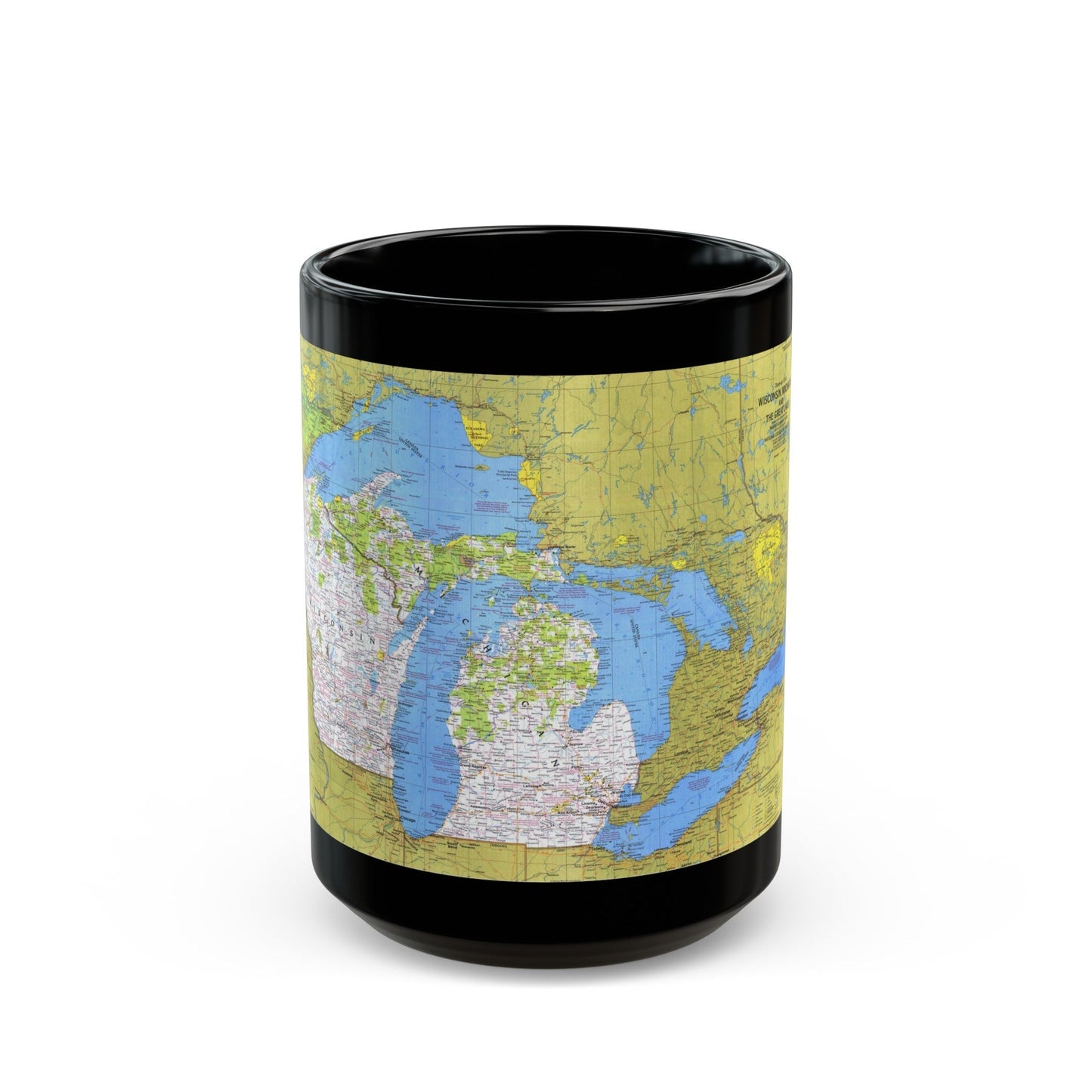 USA - Wisconsin, Michigan ,Great Lakes 1 (1973) (Map) Black Coffee Mug-15oz-The Sticker Space