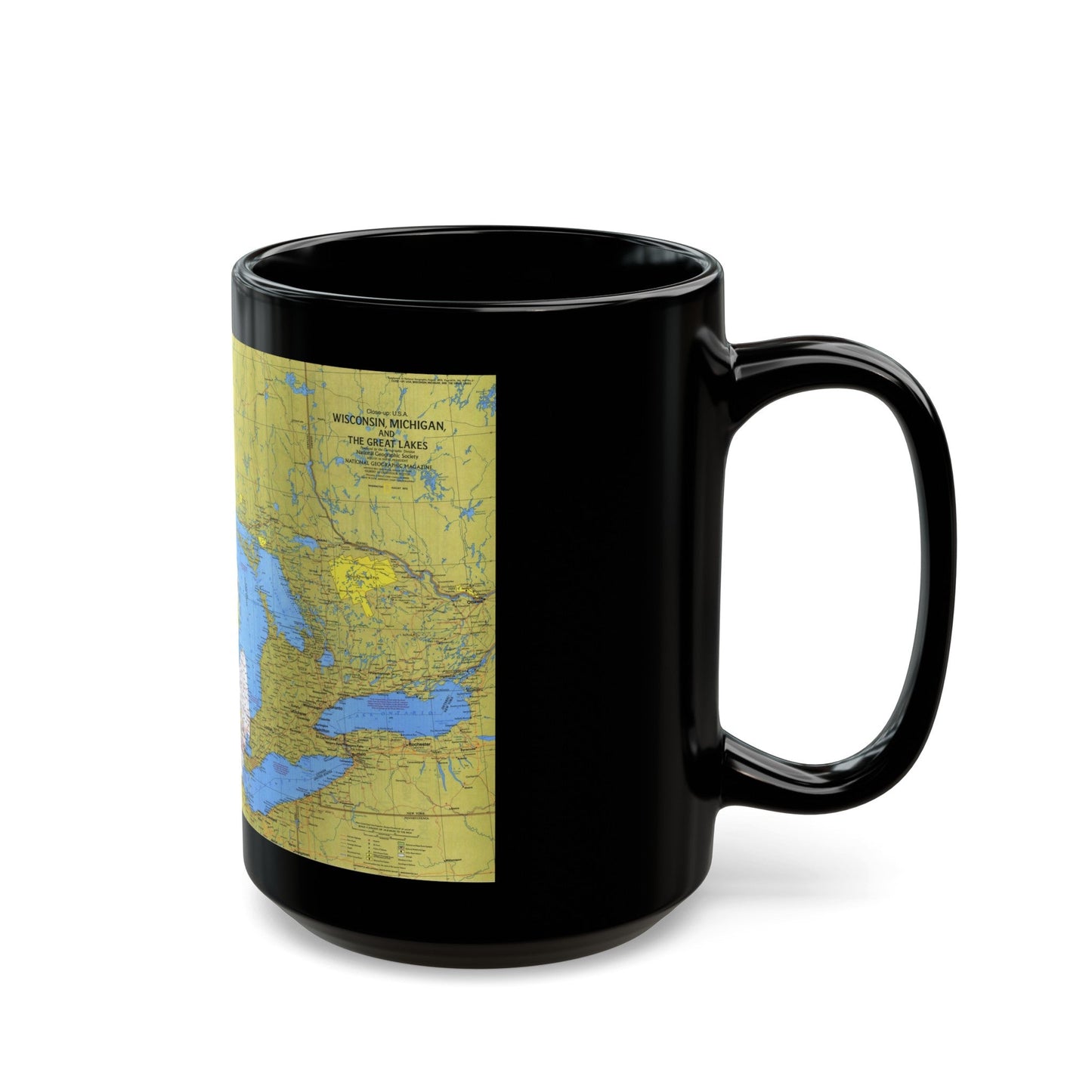 USA - Wisconsin, Michigan ,Great Lakes 1 (1973) (Map) Black Coffee Mug-The Sticker Space