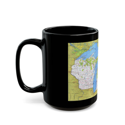 USA - Wisconsin, Michigan ,Great Lakes 1 (1973) (Map) Black Coffee Mug-The Sticker Space