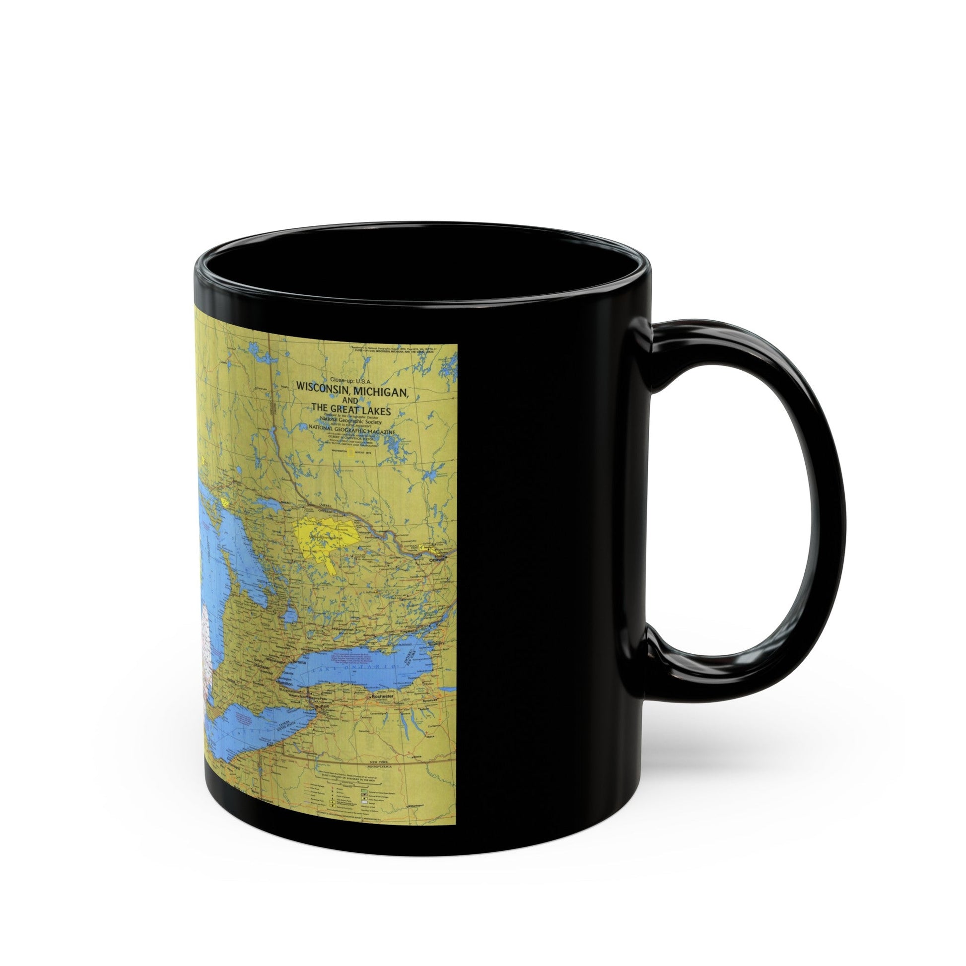 USA - Wisconsin, Michigan ,Great Lakes 1 (1973) (Map) Black Coffee Mug-The Sticker Space