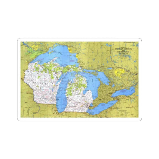 USA - Wisconsin, Michigan ,Great Lakes 1 (1973) (Map) STICKER Vinyl Kiss-Cut Decal 2 Inch White - The Sticker Space