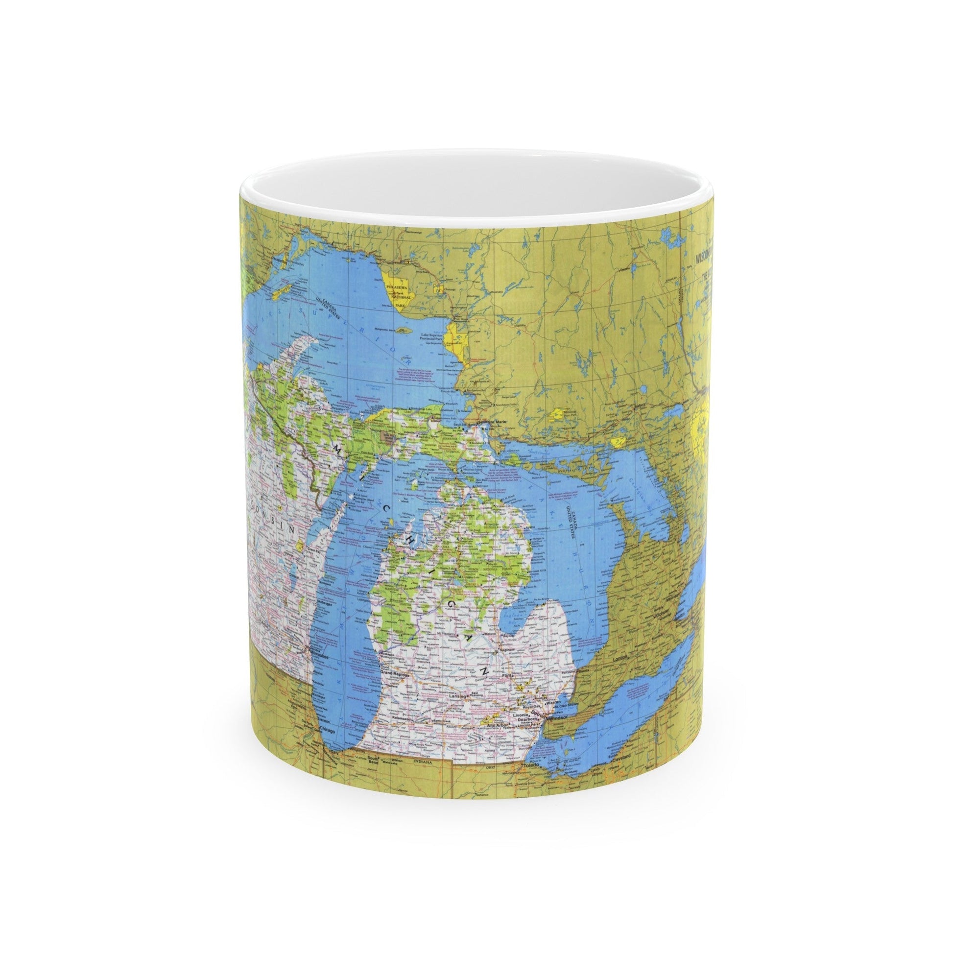 USA - Wisconsin, Michigan ,Great Lakes 1 (1973) (Map) White Coffee Mug-11oz-The Sticker Space