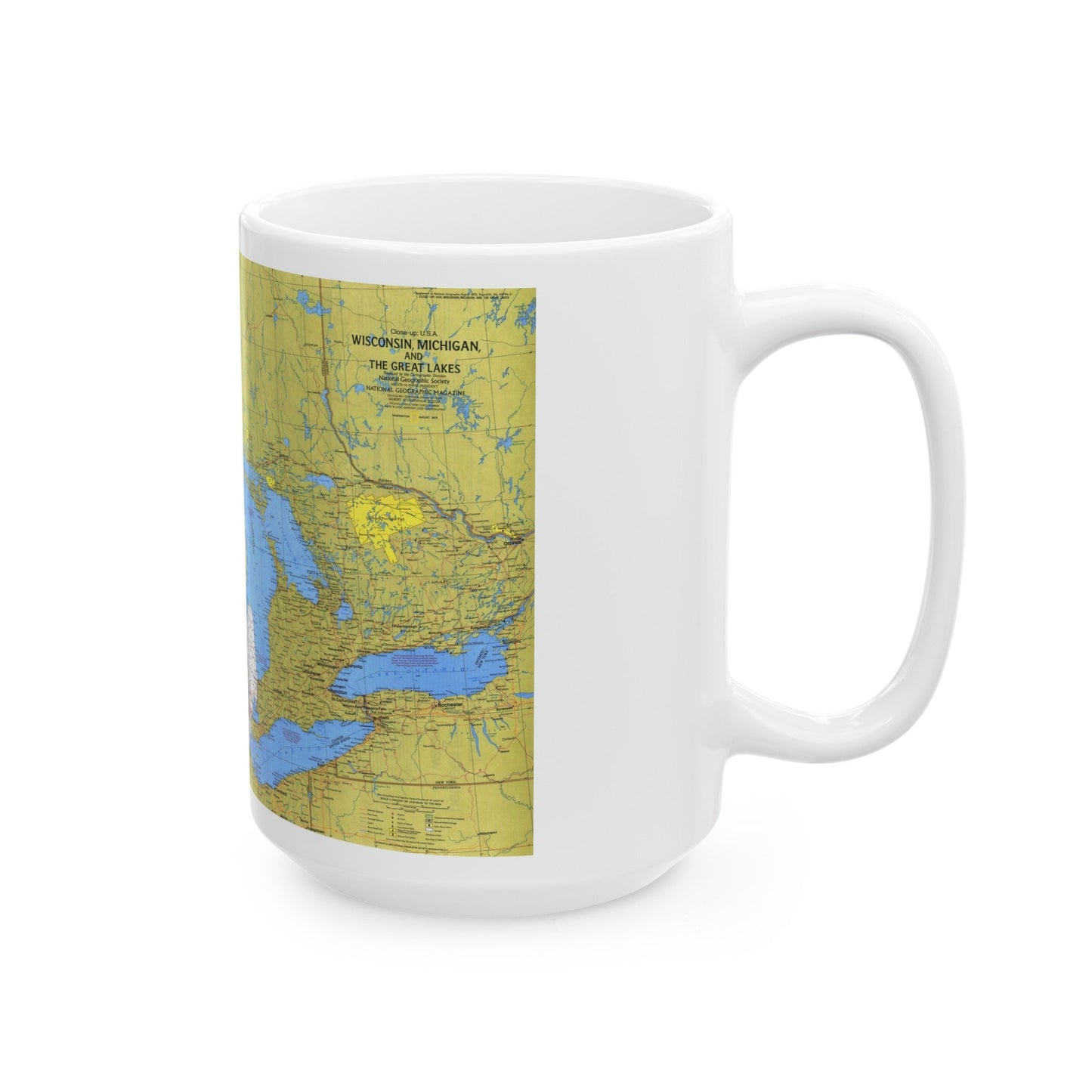 USA - Wisconsin, Michigan ,Great Lakes 1 (1973) (Map) White Coffee Mug-The Sticker Space