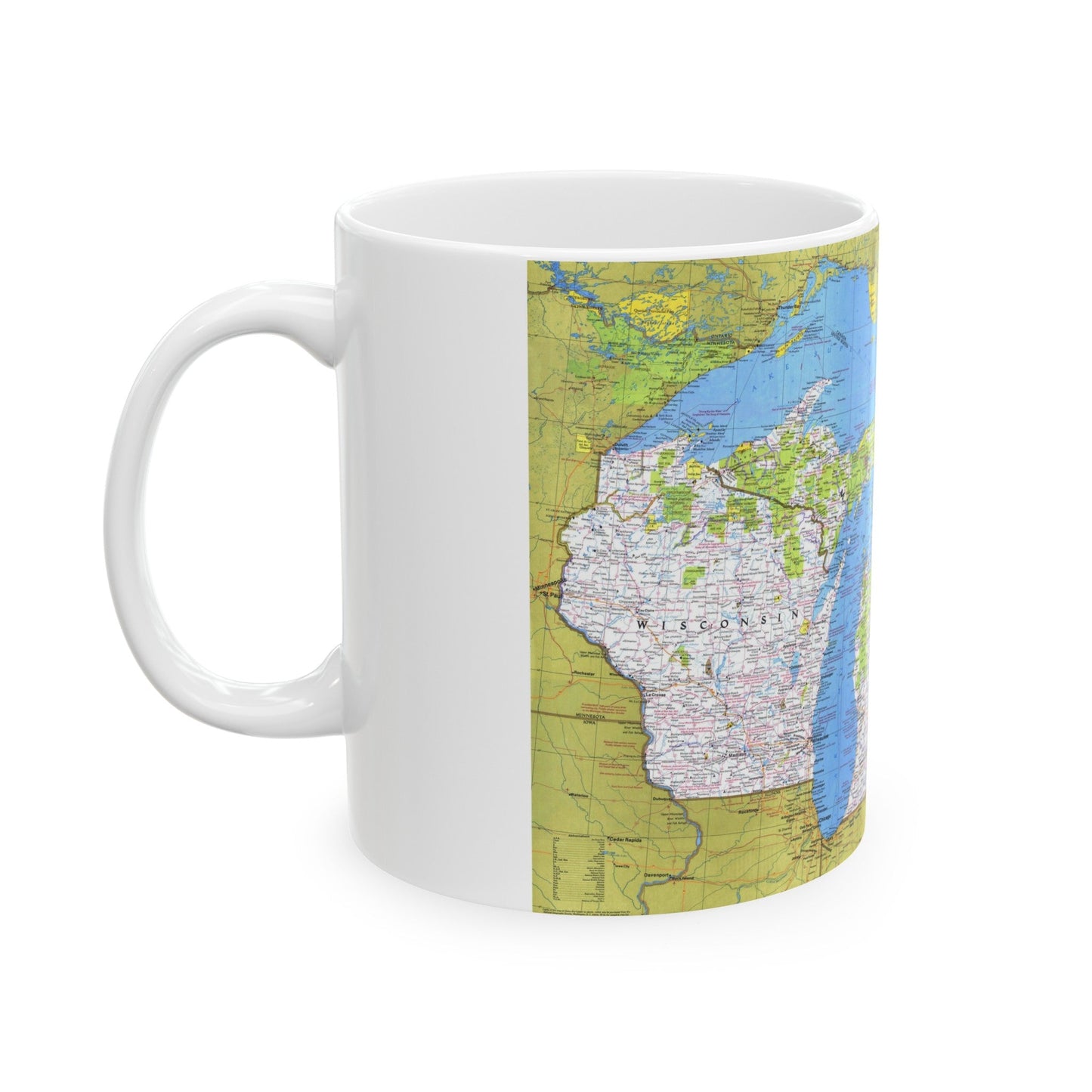 USA - Wisconsin, Michigan ,Great Lakes 1 (1973) (Map) White Coffee Mug-The Sticker Space