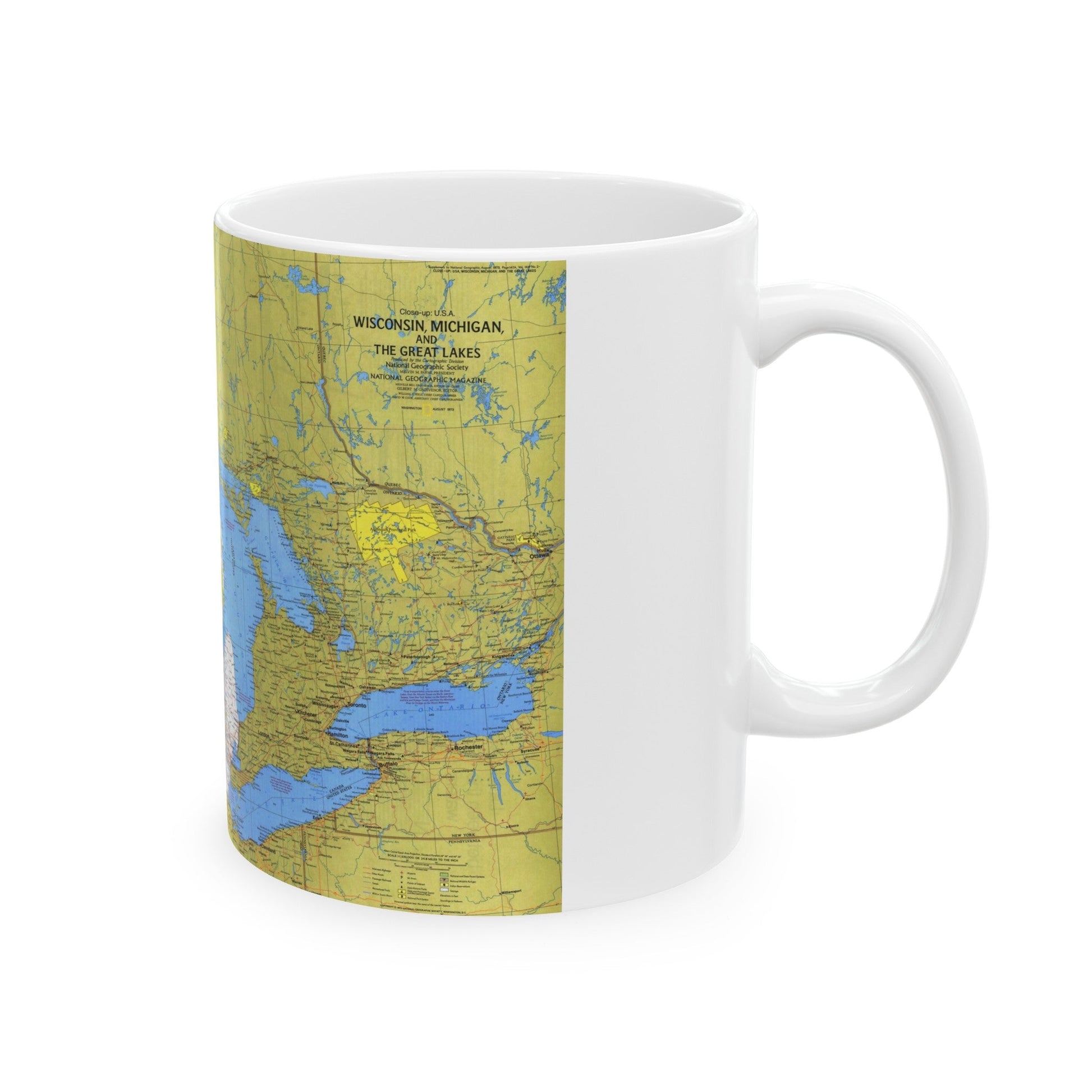 USA - Wisconsin, Michigan ,Great Lakes 1 (1973) (Map) White Coffee Mug-The Sticker Space