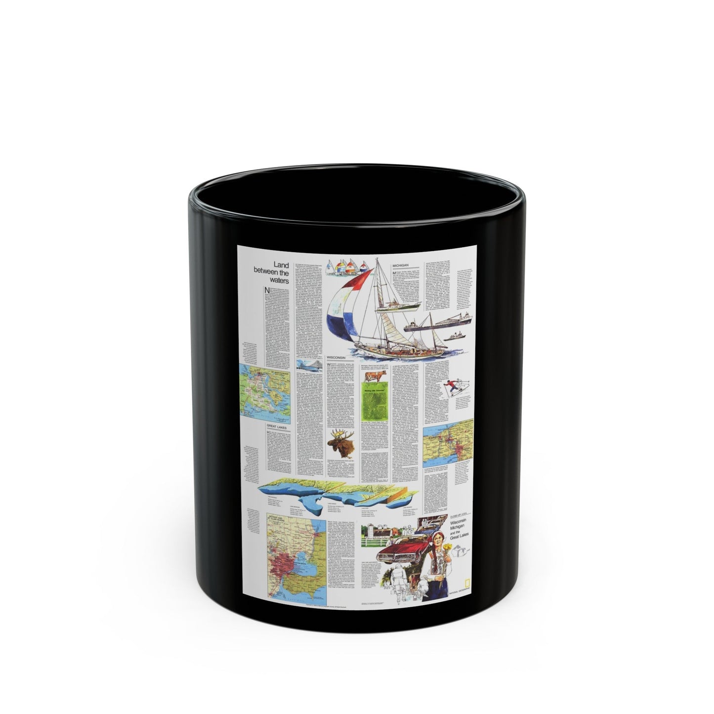 USA - Wisconsin, Michigan ,Great Lakes 2 (1973) (Map) Black Coffee Mug-11oz-The Sticker Space