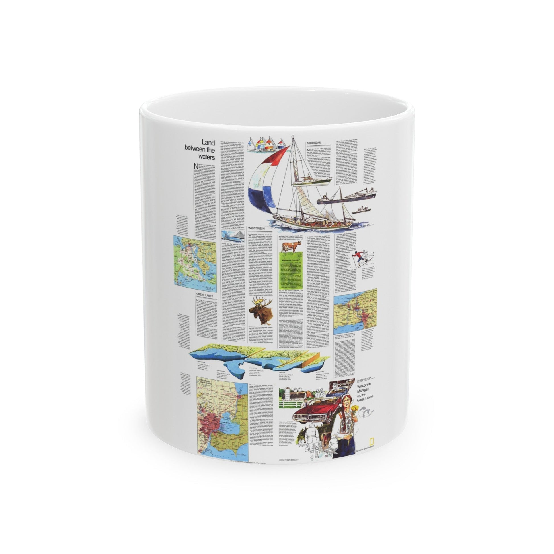 USA - Wisconsin, Michigan ,Great Lakes 2 (1973) (Map) White Coffee Mug-11oz-The Sticker Space